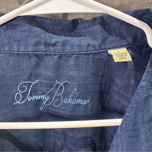 Tommy Bahama Linen Camp Shirt Pintuck Pleats Dual Pockets Navy Blue Men’s L - Picture 7 of 11